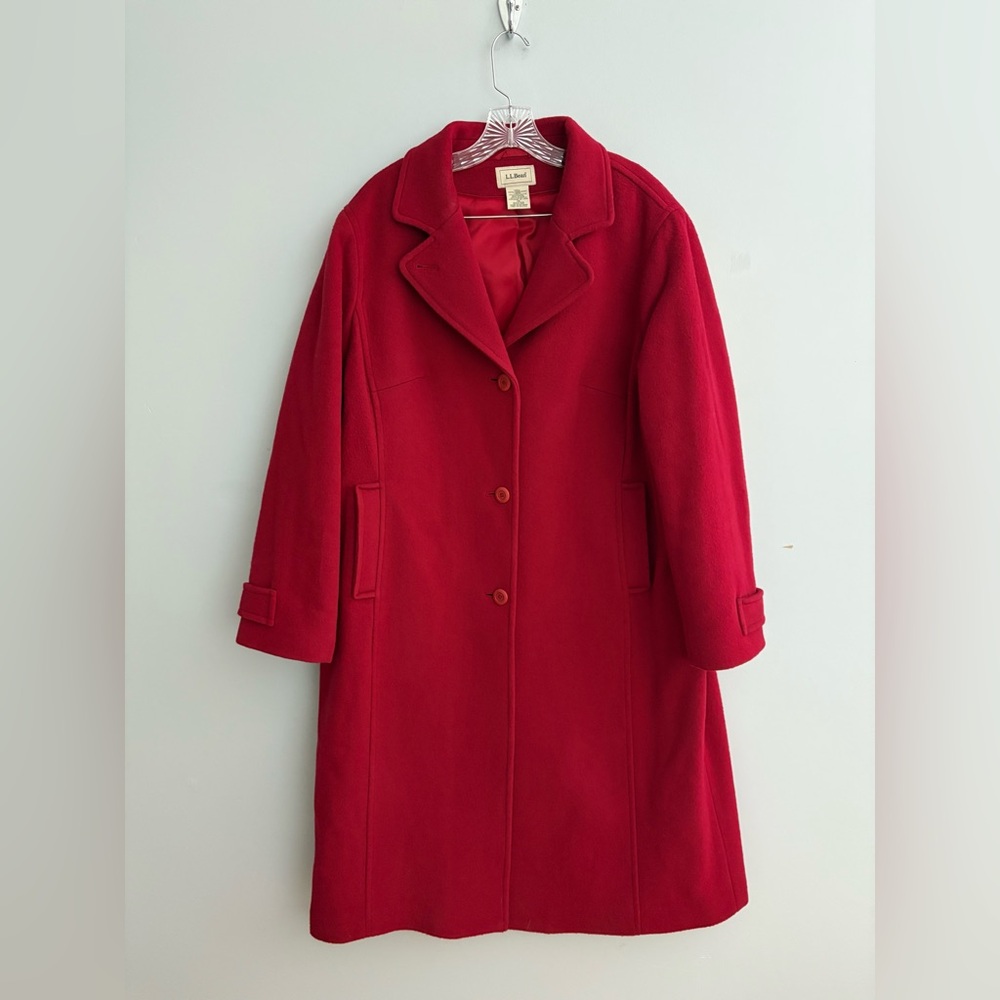 LLBean Women's 1X Red 100% Lambswool Three Quarter Length Polo Coat Classic